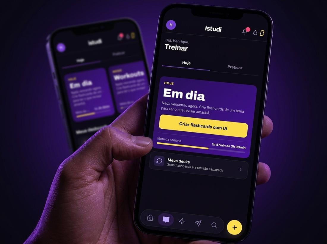 Tela Treinar do iStudi com o cartão Hoje e a meta da semana
